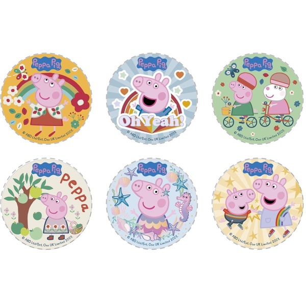 Dekorcia na tortu fondnov list Prasiatko Peppa bez cukru 5,8 cm (6 ks)