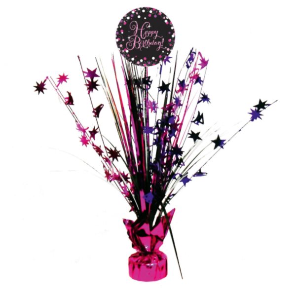 E-shop Dekorácia na stôl fóliová Sparkling ružová Happy Birthday 46 cm