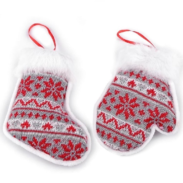 E-shop Dekorácia rukavice a topánka na zavesenie šedá svetlá červená 1 súprava