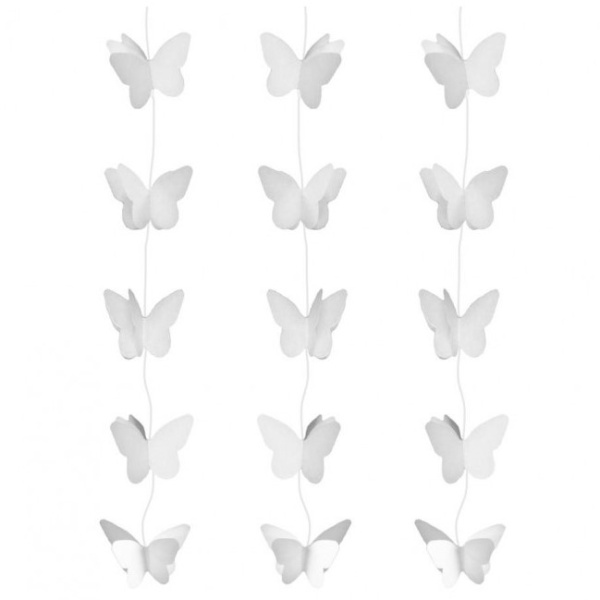 E-shop Dekorácia biela závesná motýliky 2 m x 7,5 cm