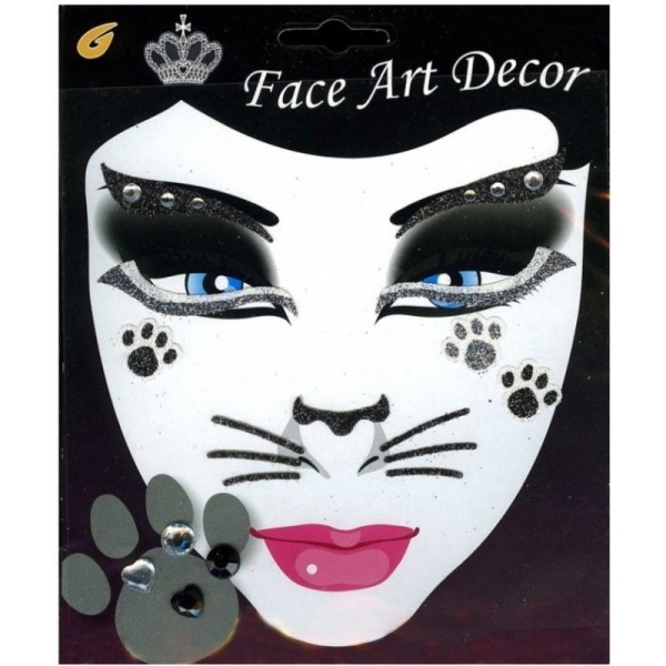 E-shop Dekoračný sada na tvár s kamienkami Mačka