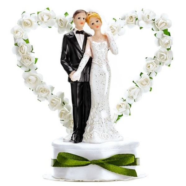 Figúrka svadobná Novomanželia biele srdce 16 cm