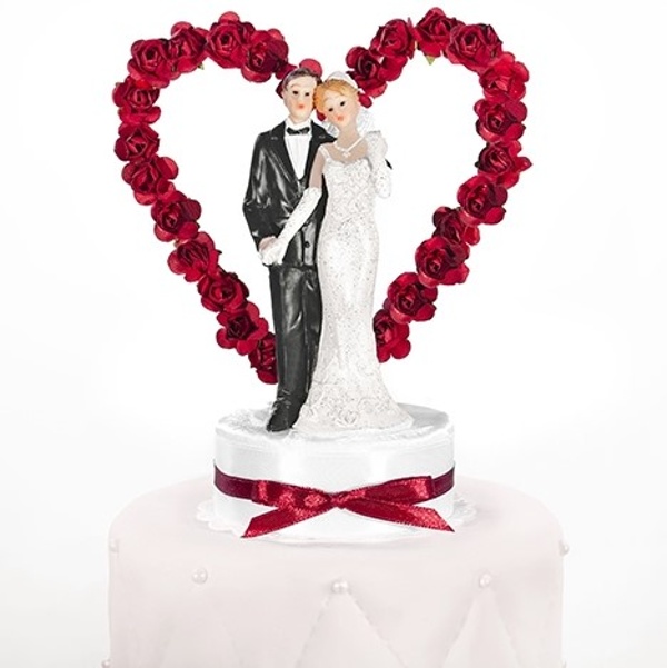 Figúrka svadobná Novomanželia bordové srdce 16 cm