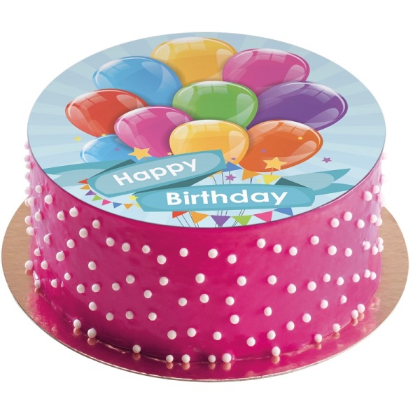 Fondánový list na tortu Balóniky Happy Birthday bez cukru 15,5 cm