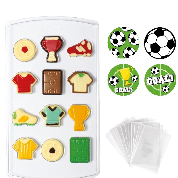 E-shop Forma plastová na čokoládu s vrecúškami a samolepkami Futbal