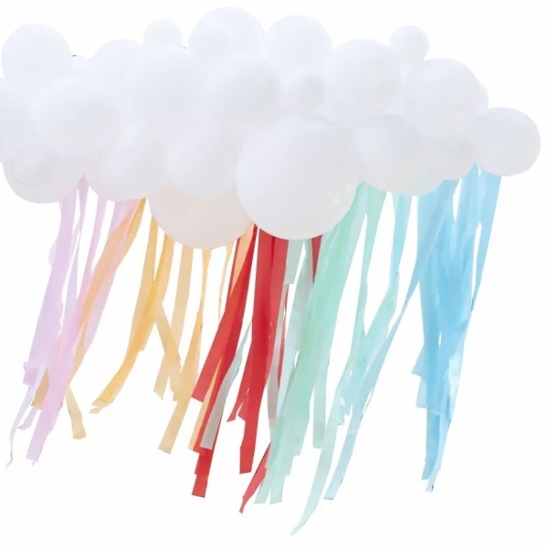 Girlanda balónikový mrak s dúhovými stuhami 40 ks
