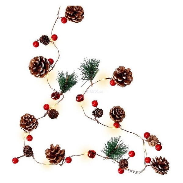 Girlanda vianočná s LeD svetielkami šišky/vetvičky/červené guličky 220 cm