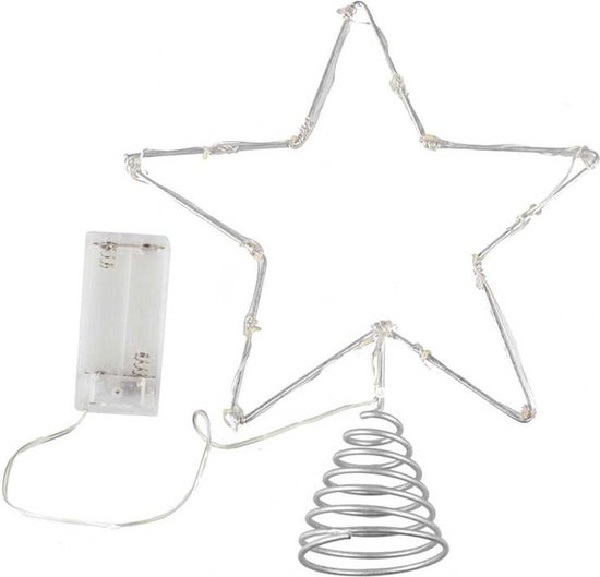 E-shop Hviezda na vianočný stromček strieborná so svetielkami 25 x 20 cm