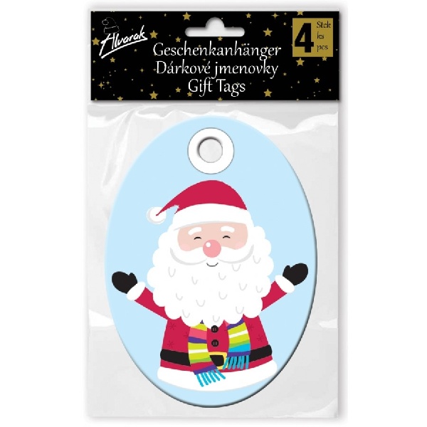 E-shop Menovky darčekové so šnúrkou Santa 8 cm 4 ks