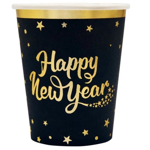 Kelímky papírové HNY černo-zlaté 220ml 6ks