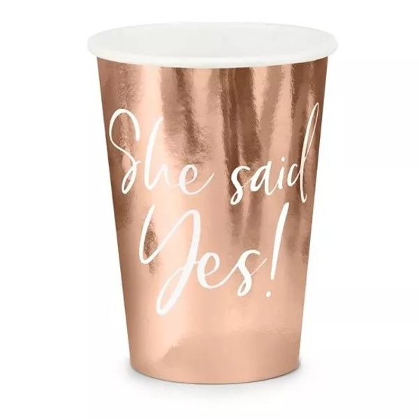 Tégliky papierové She said yes, rose gold 220 ml 6 ks