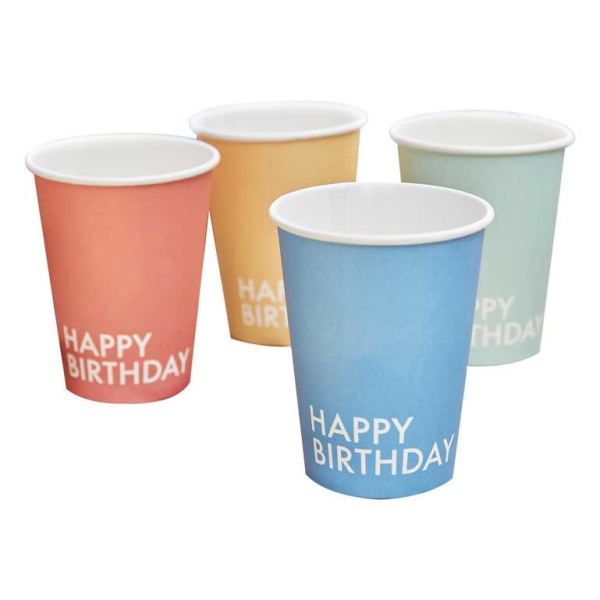 E-shop Kelímky papierové "Happy birthday" mix farieb 8 ks
