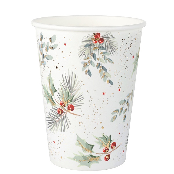 Kelímky papírové bílé s větvičkami 270ml 10ks