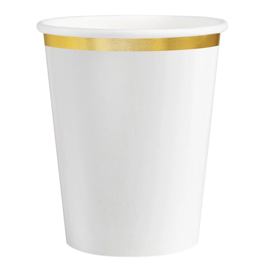 Kel�mky pap�rov� b�l� se zlat�m prou�kem 220 ml 6 ks