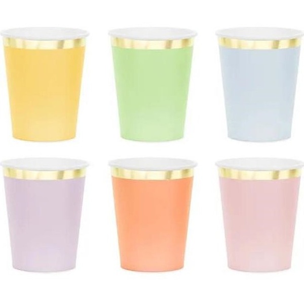 Tgliky papierov pastelov so zlatm pruhom 220 ml 6 ks