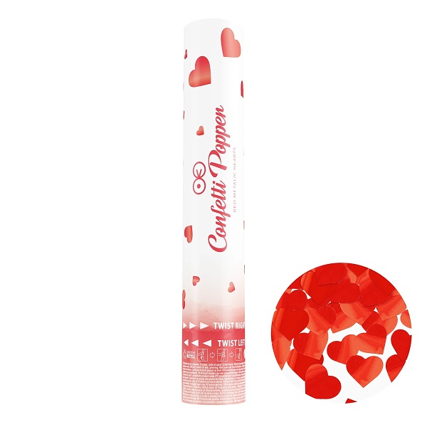 Konfety vystřelovací červená srdíčka 30 cm