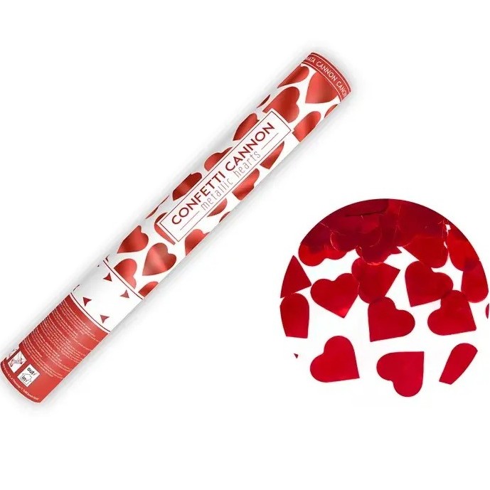 Konfety vystřelovací červená srdíčka 40 cm