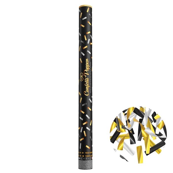 Konfety vystřelovací zlato-stříbrno-černé 60 cm