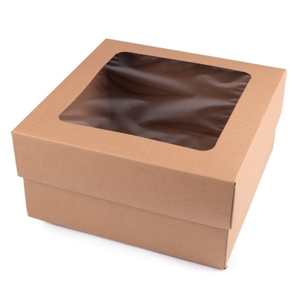 Krabica papierová s priehľadom prírodná 20x20x10,5 cm