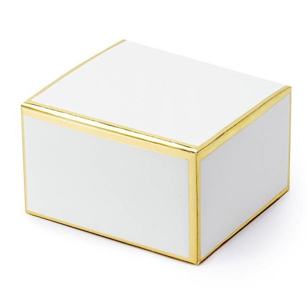 Krabičky na darčeky biele so zlatým okrajom 6x3,5x5,5 cm (10 ks)