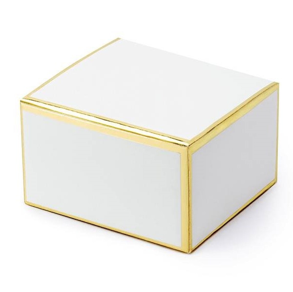 Krabiky na dareky biele so zlatm okrajom 6x3,5x5,5 cm (10 ks)