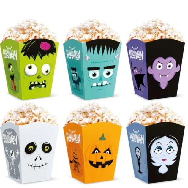 Krabiky na popcorn Halloween Monsters 10x7,5 cm (6 ks)