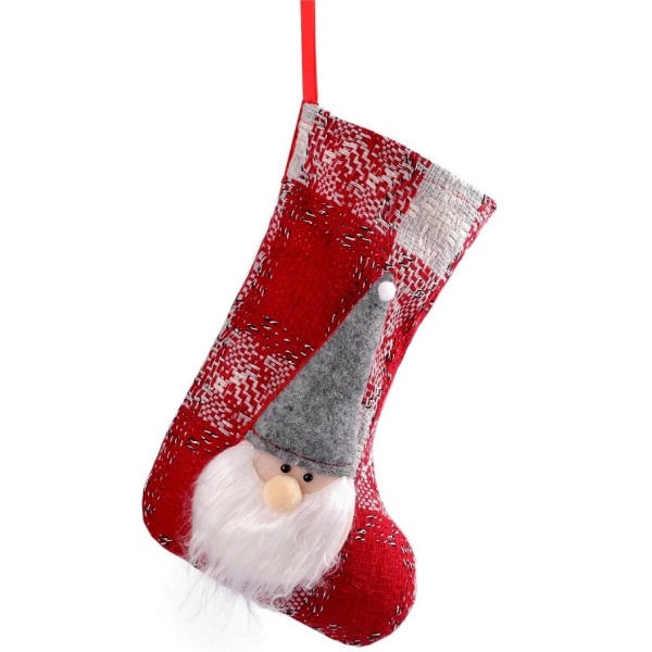 E-shop Mikulášska / vianočná pančucha 18 x 29 cm červená šedá