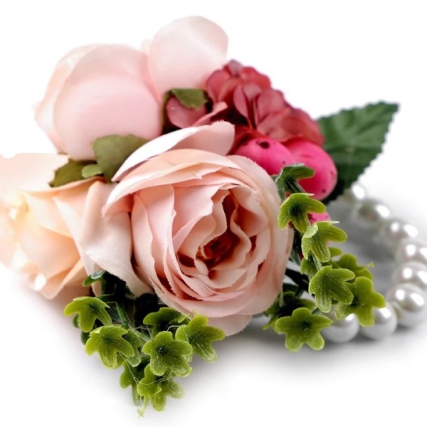 E-shop Náramok perlový s kvetmi pre družičky púdrový