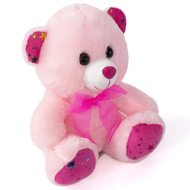 Plyšový medvěd růžový s mašlí 20 cm