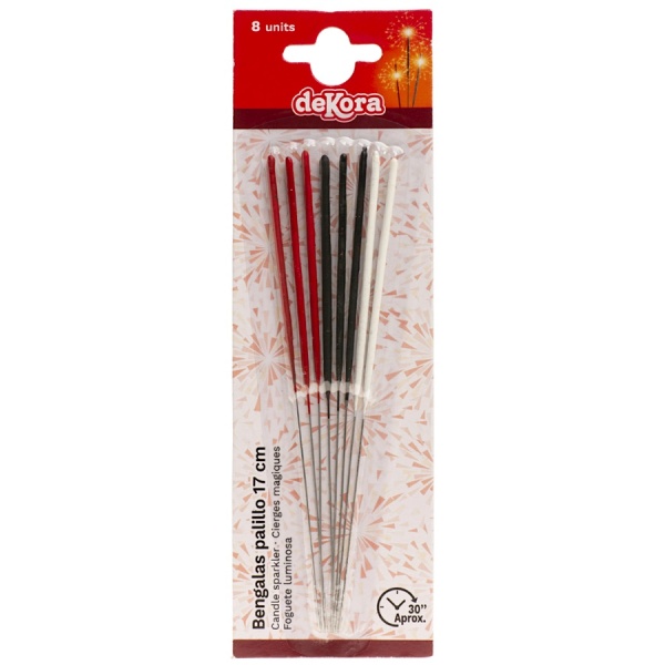 Prskavky na tortu mix farieb 17 cm, 8 ks