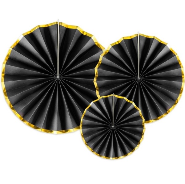 ROZETY dekoračné čierne so zlatými okrajmi 3ks