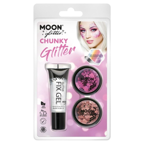 SET Chunky Glitter holografické ružové a Rose Gold + fixačný gél