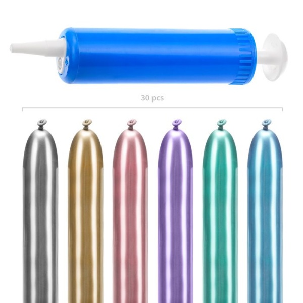 Set lesklých modelovacích balónikov Glossy mix farieb s pumpičkou 30 ks