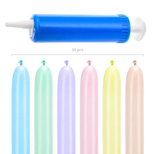 Sada pastelových modelovacích balónikov mix baby farieb s pumpičkou 30 ks