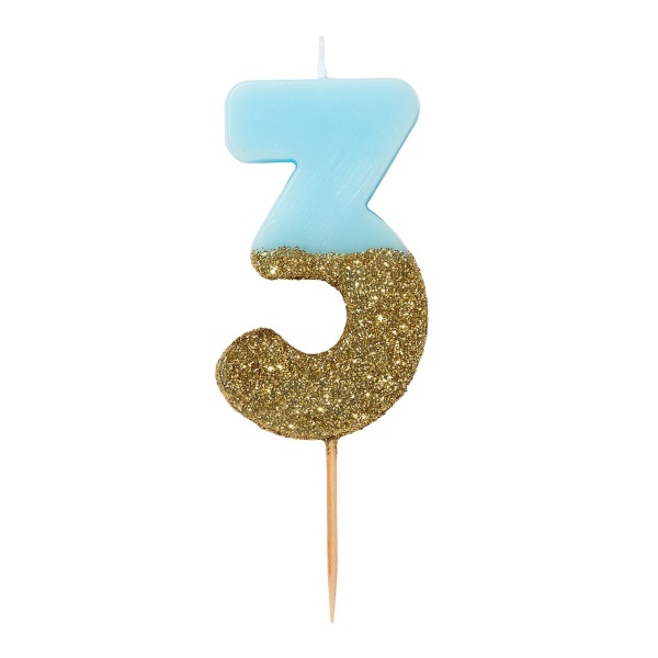 SVIEČKA číslica narodeninová modrozlatá 3