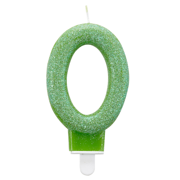 Sviečka číslica 0 glitrová zelená 7,6 cm