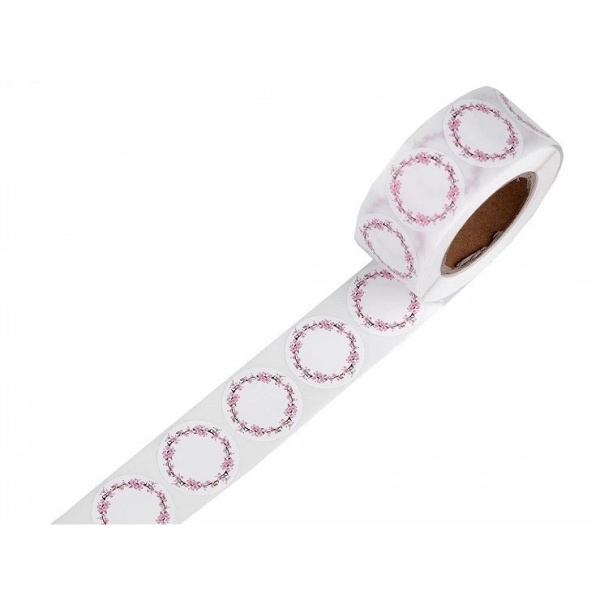 E-shop Samolepky papierové Ružové kvety kruh 25 mm 500 ks