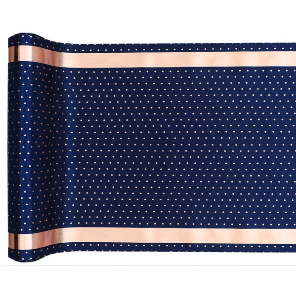 Šerpa stolová námornícky modrá so zlatým okrajom a bodkami 28 cm x 3 m