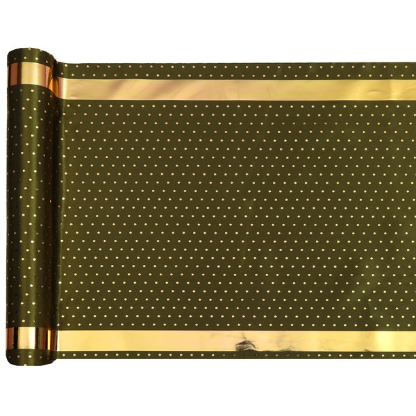 erpa stolov olivov so zlatm okrajom a bodkami 28 cm x 3 m