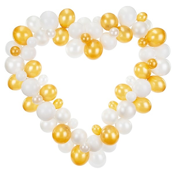 Set balónikov Srdce bielo-zlaté s rámom 160 cm