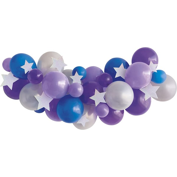 Sada balónikov na balónikový oblúk a papierové hviezdy fialovo-modrá