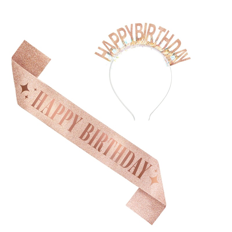 Set čerpa s čelenkou Happy Birhtday rosegold
