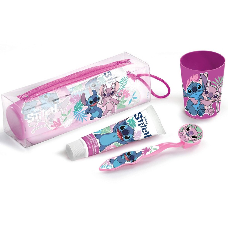 Set na dentální hygienu Stitch zubní kartáček+ zubní pasta+kelímek