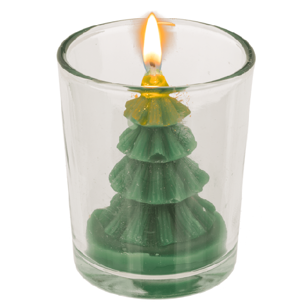 Svietnik so sviečkou Vianočný stromček zelený 6 x 7 cm