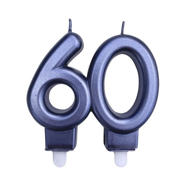 Sviečka číslica 60 metalická modrá 8 cm