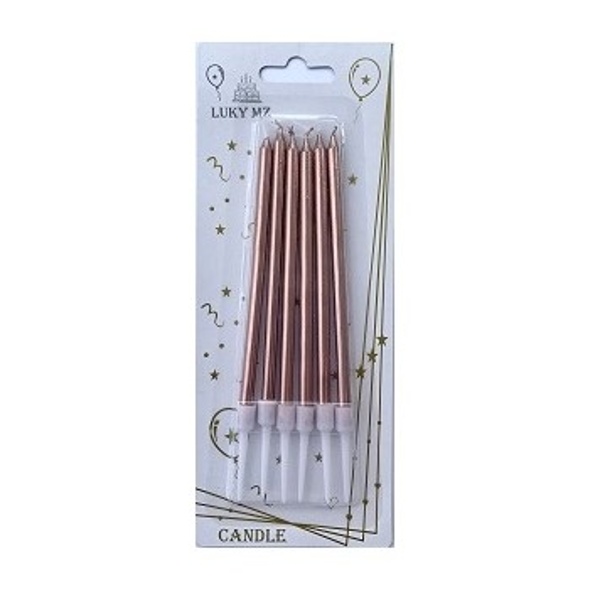 Svieky tortov dlh metalick Rose Gold 11 cm 6 ks