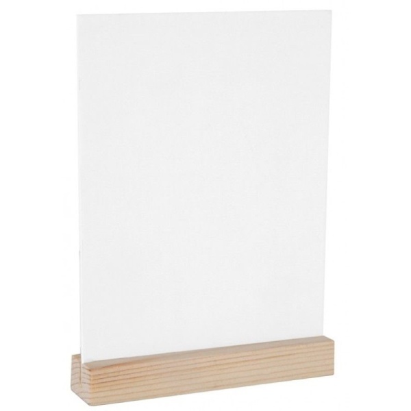 E-shop Tabuľka drevená biela so stojanom 10 x 14 cm