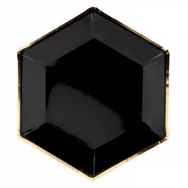 TANIER čierny so zlatým okrajom šesťstenný 23 cm 6 ks
