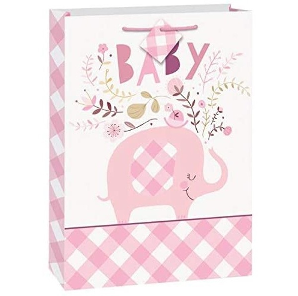 Taška darčeková XXL Baby Slon ružový 32,5 x 45,5 cm
