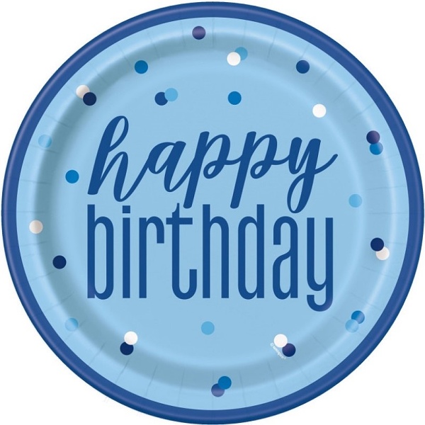 Taniere papierov Happy Birthday modr bodky 23 cm 8 ks